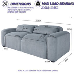 187Cm Loveseat Sofa, 2 Seater Comfy Corduroy Couch With Spring Cushion, 2 Pillows - thumbnail 7