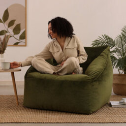 icon Natalia Velvet Adults Bean Bag Armchair, Ready Filled Large Beanbag Olive Green - thumbnail 2