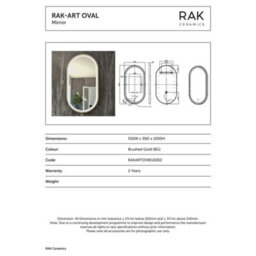 RAK Ceramics Rak Art Oval 550X1000mm Brushed Gold Led Bathroom Mirror With Touch Sensor & Demister - thumbnail 2