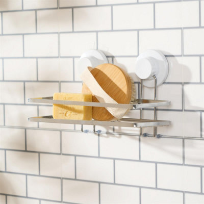 Ohs Suction Shower Caddy Organiser Bathroom Wall Shelf - Silver - image 1