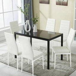 Kosy Koala Black Glass Dining Table Set With Set Of 6 White Faux Leather Chairs Dining Room Furniture - thumbnail 2