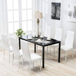 Kosy Koala Black Glass Dining Table Set With Set Of 6 White Faux Leather Chairs Dining Room Furniture - thumbnail 1