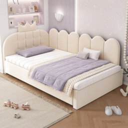 Matteo Upholstered Daybed With Pull-Out Trundle Bed, 3Ft Single Velvet Bed Frame - Beige - thumbnail 9