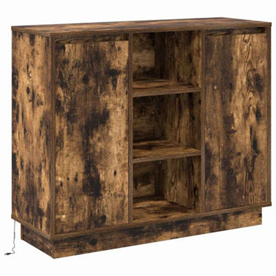 Berkfield Modern Sideboard With Led Smoked Oak 90X32X75 Cm Engineered Wood