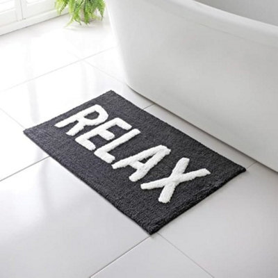 Biznest Relax Rectangular Bathroom Mat Black And White Water Absorber Anti-Slip Backing 100% Polyester Pile Super Soft 50 X 80 Cm