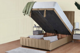 UKBEDFURNITURE Hamilton Plush Beige End Opening Divan Ottoman Bed With 54 Inch Headboard - thumbnail 2
