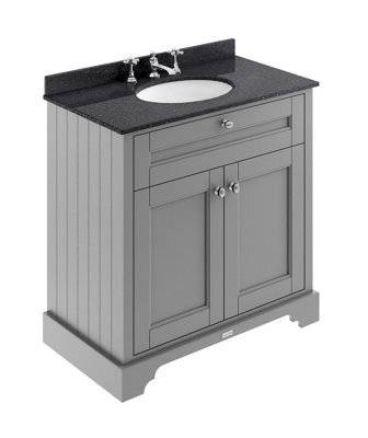 Hudson Reed Floor Standing Two Door Traditional Vanity Unit With 3 Tap Hole Black Marble Top & Basin In Storm Grey, 820 X 470mm - image 1