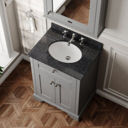 Hudson Reed Floor Standing Two Door Traditional Vanity Unit With 3 Tap Hole Black Marble Top & Basin In Storm Grey, 820 X 470mm - thumbnail 3