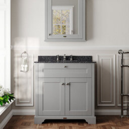 Hudson Reed Floor Standing Two Door Traditional Vanity Unit With 3 Tap Hole Black Marble Top & Basin In Storm Grey, 820 X 470mm - thumbnail 2