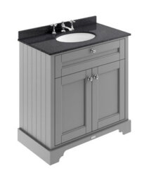 Hudson Reed Floor Standing Two Door Traditional Vanity Unit With 3 Tap Hole Black Marble Top & Basin In Storm Grey, 820 X 470mm