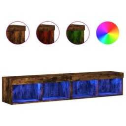 Berkfield Tv Cabinets With Led Lights 2 Pcs Smoked Oak 80X30X30 Cm - thumbnail 2