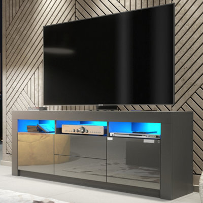 Tv Unit 160Cm Sideboard Cabinet Cupboard Tv Stand Living Room High Gloss Doors - Dark Grey - image 1