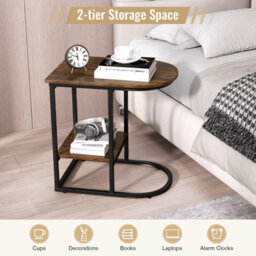 Gainoom C-Shaped End Table Modern Coffee Sofa Side Table With Storage Shelf - thumbnail 3