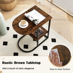 Gainoom C-Shaped End Table Modern Coffee Sofa Side Table With Storage Shelf - thumbnail 4