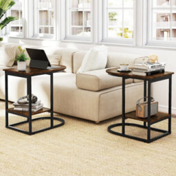 Gainoom C-Shaped End Table Modern Coffee Sofa Side Table With Storage Shelf - thumbnail 8