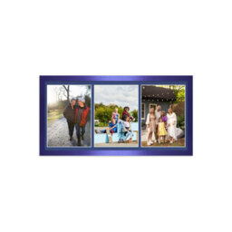 AK Frames 16X8 Oak Sleek Multi Photo Frame With Blue Mount - Holds 3 Apertures (3X) 7X5 Photos