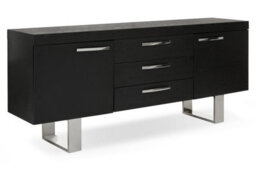 Orsina Grey Elm Wood Sideboard, Natural Grey Finished Elm Cabinet With Polished Stainless Steel U Legs