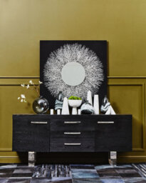 Orsina Grey Elm Wood Sideboard, Natural Grey Finished Elm Cabinet With Polished Stainless Steel U Legs - thumbnail 3