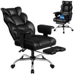 Yaheetech Pu Leather Big And Tall Executive Office Chair With Footrest, Black - thumbnail 2