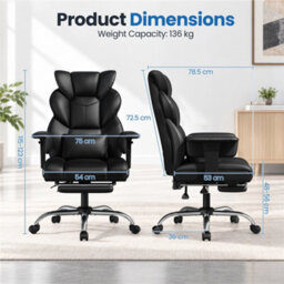 Yaheetech Pu Leather Big And Tall Executive Office Chair With Footrest, Black - thumbnail 3
