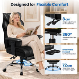 Yaheetech Pu Leather Big And Tall Executive Office Chair With Footrest, Black - thumbnail 7