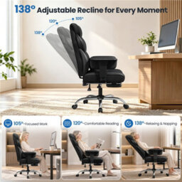 Yaheetech Pu Leather Big And Tall Executive Office Chair With Footrest, Black - thumbnail 4