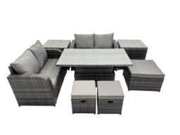 Fimous 7-Seater Patio Height Adjustable Rising Lifting Table Sofa Sets Rattan Garden Furniture Set With 2 Side Table 3 Stools - thumbnail 1