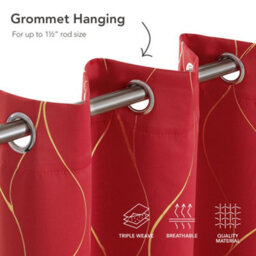 Deconovo Thermal Blackout Curtains, Gold Wave Foil Printed Eyelet Curtains For Kids Bedroom, 52 X 54 Inch, Red, One Pair - thumbnail 2