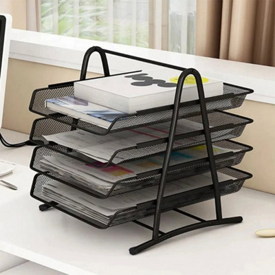 Living And Home 4 Tier Metal Mesh Office File Holder Document Tray Rack Desk Organizer - image 1