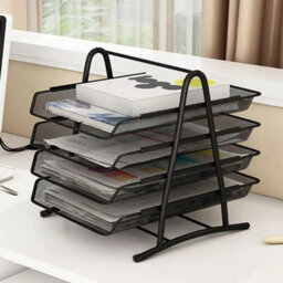 Living And Home 4 Tier Metal Mesh Office File Holder Document Tray Rack Desk Organizer
