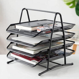 Living And Home 4 Tier Metal Mesh Office File Holder Document Tray Rack Desk Organizer - thumbnail 2