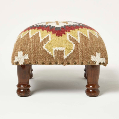 Homescapes Jaipur Handwoven Kilim Footstool 40 X 40 Cm - image 1