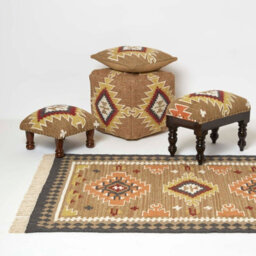 Homescapes Jaipur Handwoven Kilim Footstool 40 X 40 Cm - thumbnail 6