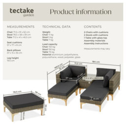 Tectake Rattan Lounge Set With Aluminum Frame, Bellaria  - Nature - thumbnail 6