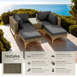 Tectake Rattan Lounge Set With Aluminum Frame, Bellaria  - Nature - thumbnail 2