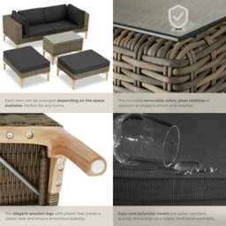 Tectake Rattan Lounge Set With Aluminum Frame, Bellaria  - Nature - thumbnail 5