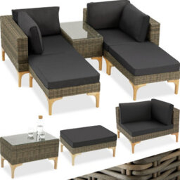 Tectake Rattan Lounge Set With Aluminum Frame, Bellaria  - Nature - thumbnail 1