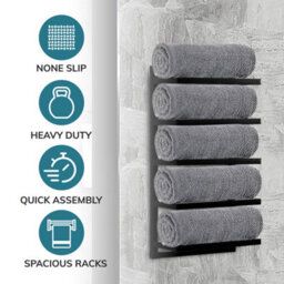 House Of Home Towel Holder Rail 5 Tier Bathroom Storage Rack Wall Mounted Quality Black Finish - thumbnail 4