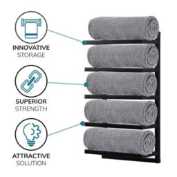 House Of Home Towel Holder Rail 5 Tier Bathroom Storage Rack Wall Mounted Quality Black Finish - thumbnail 5