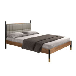 Angel Cerda Stylish Dark Grey Leatherette Bed With Walnut Finish - thumbnail 6