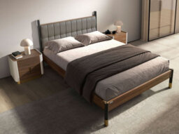 Angel Cerda Stylish Dark Grey Leatherette Bed With Walnut Finish - thumbnail 2