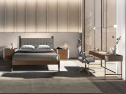 Angel Cerda Stylish Dark Grey Leatherette Bed With Walnut Finish - thumbnail 5