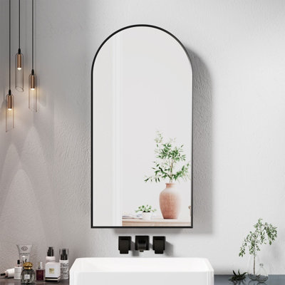 Keepreaper Sleek Arched Bathroom Mirror Cabinet Black Metal Framed Wall Mounted 40 X 80 Cm Bathroom Cabinet - image 1