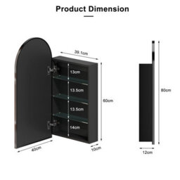 Keepreaper Sleek Arched Bathroom Mirror Cabinet Black Metal Framed Wall Mounted 40 X 80 Cm Bathroom Cabinet - thumbnail 7