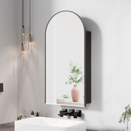 Keepreaper Sleek Arched Bathroom Mirror Cabinet Black Metal Framed Wall Mounted 40 X 80 Cm Bathroom Cabinet - thumbnail 2
