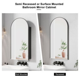 Keepreaper Sleek Arched Bathroom Mirror Cabinet Black Metal Framed Wall Mounted 40 X 80 Cm Bathroom Cabinet - thumbnail 4