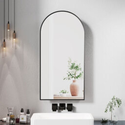 Keepreaper Sleek Arched Bathroom Mirror Cabinet Black Metal Framed Wall Mounted 40 X 80 Cm Bathroom Cabinet - thumbnail 1