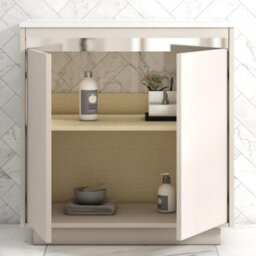 Royal Bathrooms Orion 800mm Warm Taupe Floor Standing Plain White Countertop Vanity Unit 2 Door With Art Basin & Chrome Accent Trim - thumbnail 4