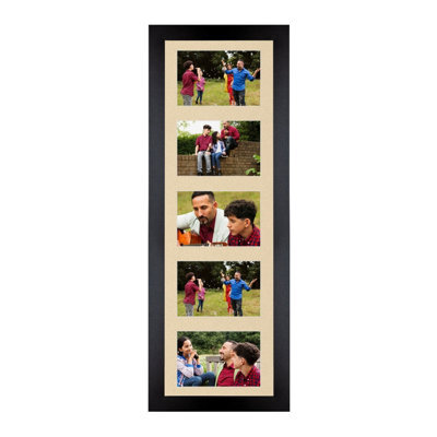 AK Frames 26X8 Black Sleek Multi Photo Frame With Ivory Mount - Holds 5 Apertures (5X) 6X4 Photos - image 1