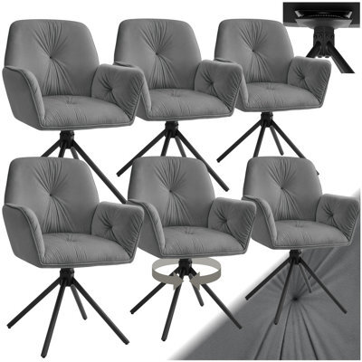 Tectake Set Of 6 Swivel Chair Lenia In Upholstered Velvet Look With Thick Padding  - Velvet Look Anthracite/black - image 1